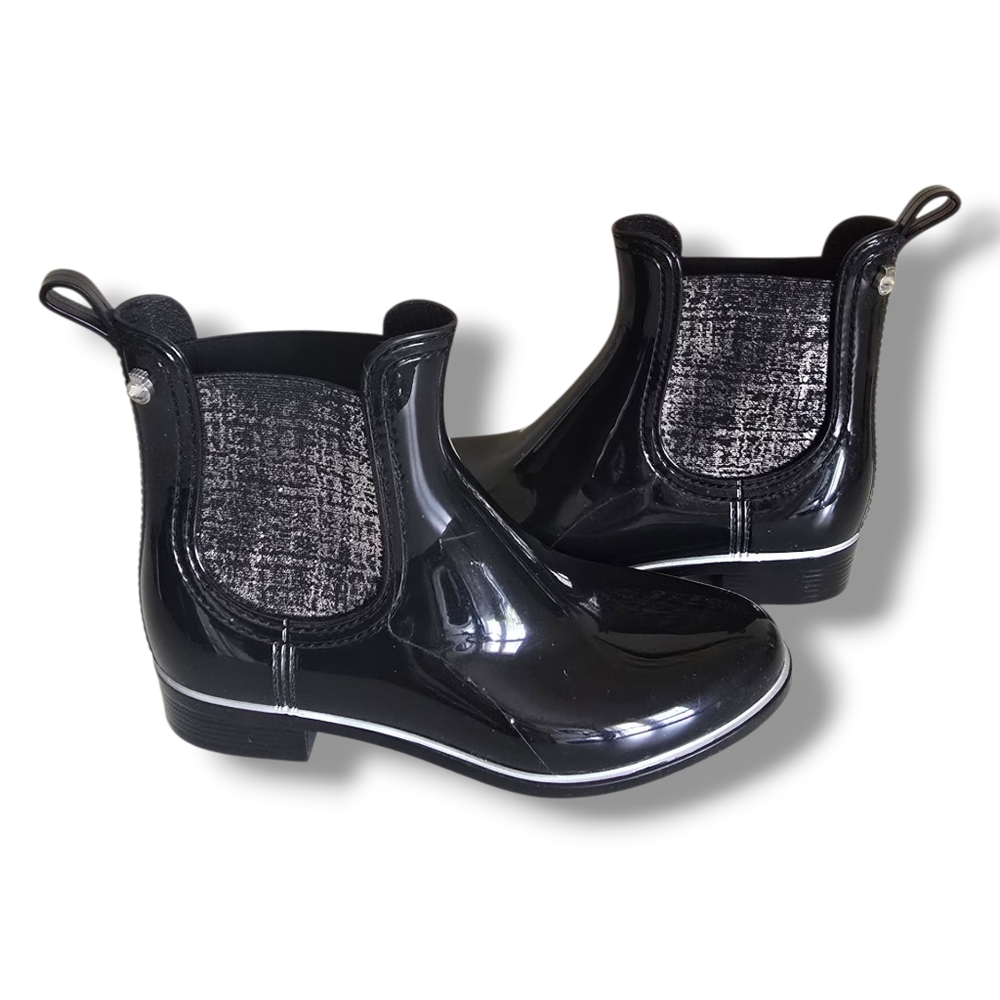 Like New 🩶🖤 Lemon Jelly Sardenha Wellington Black Rubber Glossy Glitter Boots - Picture 4 of 16